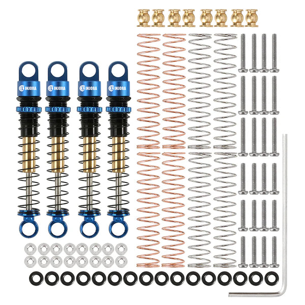 INJORA 43mm Aluminum Threaded Double Barrel Shocks Dampers For Axial SCX24 (4pcs BLUE)