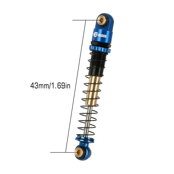 INJORA 43mm Aluminum Threaded Double Barrel Shocks Dampers For Axial SCX24 (4pcs BLUE)