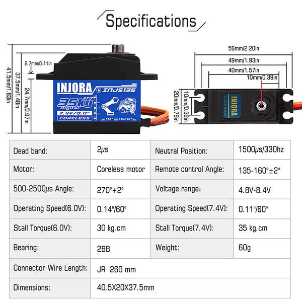 INJORA INJS135 35KG Waterproof Large Torque Digital Coreless Servo For RC Model (270 Degrees)