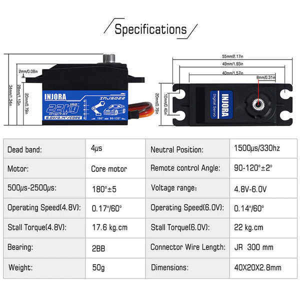 INJORA INJS022 22KG Low Profile Digital Servo for 1/10 RC Car