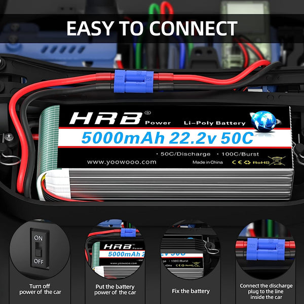 HRB 6S Lipo Battery 5000mAh 22.2V Soft Case 50C-100C with EC5 Plug