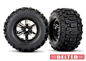 Traxxas tires & wheels, assembled/glued, chrome wheels, belted tires (foam inserts)  (l & r)