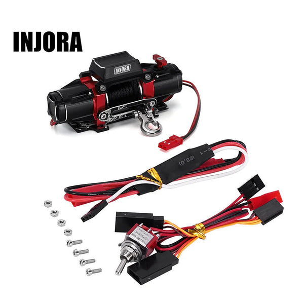 INJORA Dual Motor Winch with CH3 Control Line & Switch for 1/10 RC Crawler