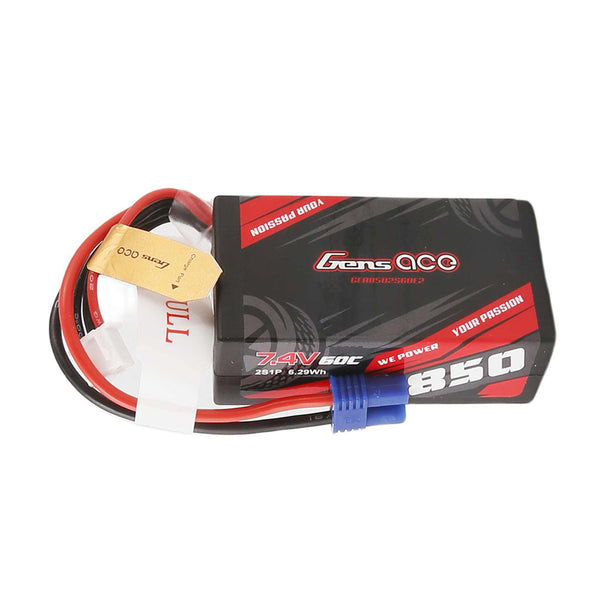 GensAce 7.4V 850mAh 2S 60C Hard Case Lipo Battery: EC2