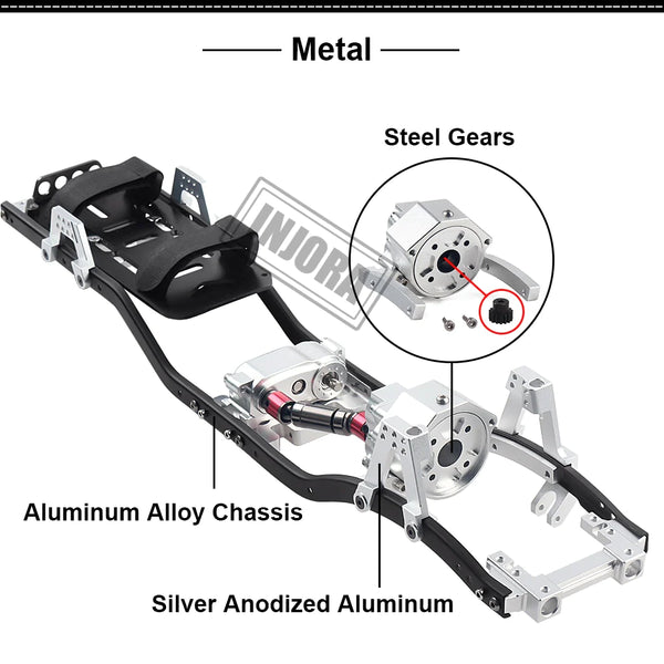 INJORA 313mm Wheelbase Metal Chassis Frame With Prefixal Gearbox For SCX10 & SCX10 II 90046