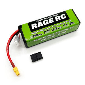 Rage RC 5300mAh 3S 11.1V 60C Hard Case  LiPo Battery with XT60 Connector & TRX Adapter