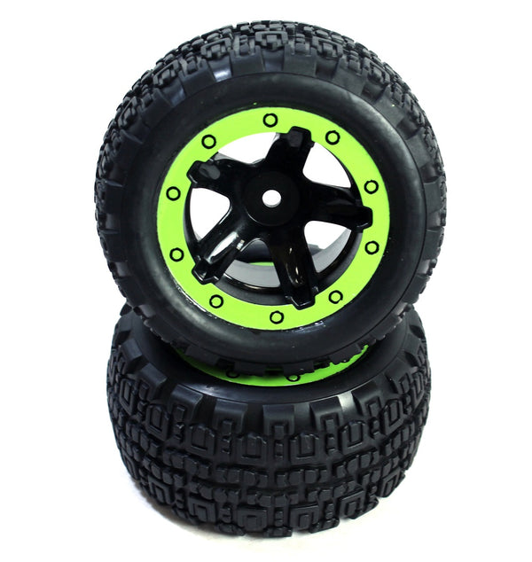 BlackZon Slyder ST Wheels/Tires Assembled (Black/Green)