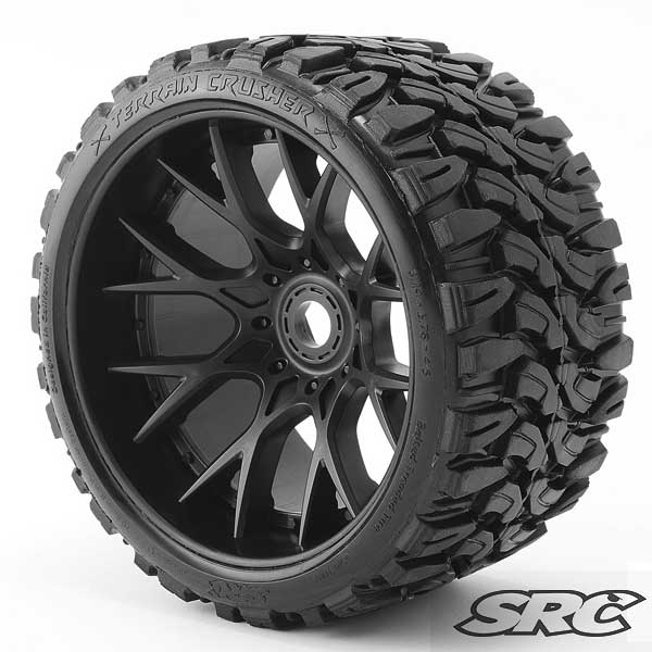 Terrain Crusher Belted Tire (2pcs) Set Preglued on WHD Black Wheel/Insert